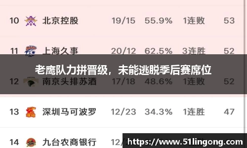 老鹰队力拼晋级，未能逃脱季后赛席位